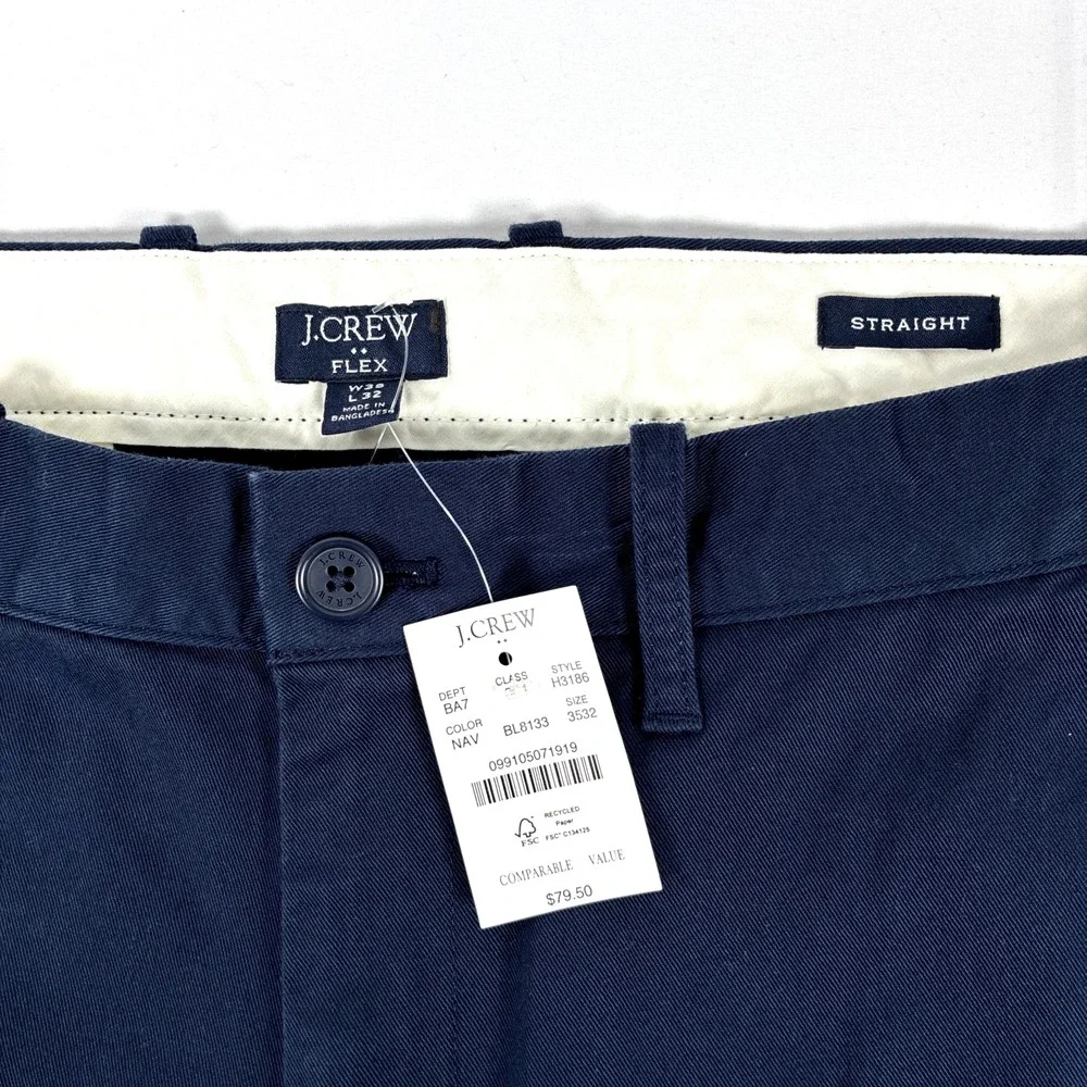 New Mens J. Crew Straight Flex Chino Pants Size 35x32 NWT Navy